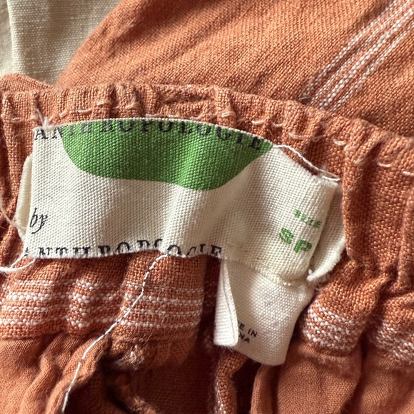 Anthropologie Pull On Belted Cropped Linen Blend Salmon / Cherry Stripe Pants - Picture 7 of 7